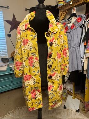 ivy jane Yellow Floral Trench Coat with Pink Blooms